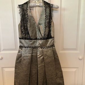 Metallic Gold and Black Lace Sheath Dress